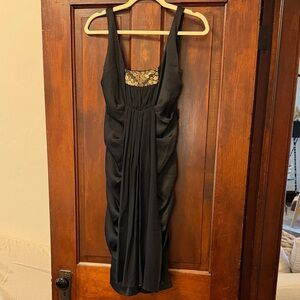 Nicole Miller Black Midi Dress Gold Detail